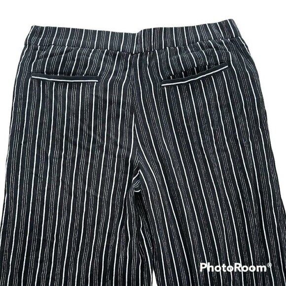 Loft Women's Sz XS Fluid Black & White Striped Crepe Crop Wide Leg Pull On Pants - Picture 6 of 7